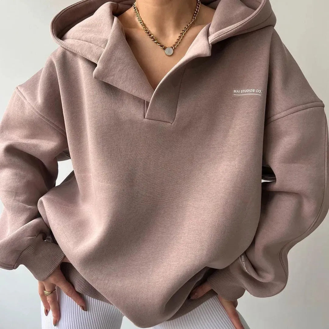 Fleece-lined Hooded Printed Long-sleeved Basic All-matching Sweater - Bellarte Enchanté Fleece-lined Hooded Printed Long-sleeved Basic All-matching Sweater